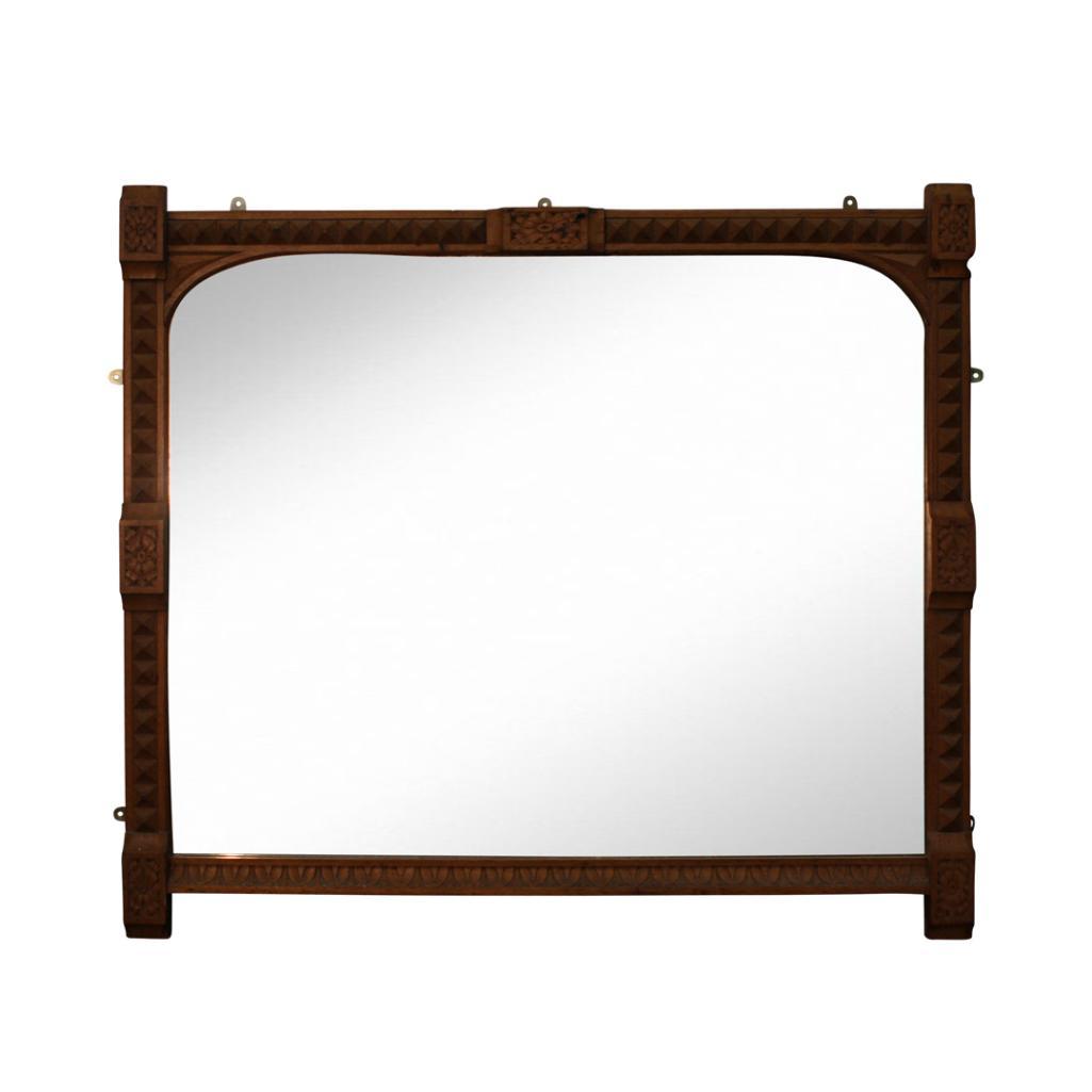 EDWARDIAN CARVED OAK WALL MIRROR