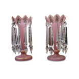 PAIR OF VICTORIAN COLOURED GLASS LUSTRES