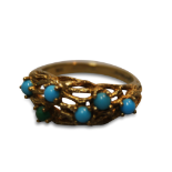 LADIES 9CT GOLD AND TURQUOISE NEST RING