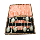 SET OF SIX SILVER PLATED COFFEE SPOONS AND TONGS