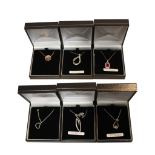 COLLECTION OF SIX ASSORTED PENDANTS ON CHAINS