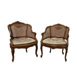 PAIR BERGERE STYLE ELBOW CHAIRS