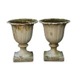 PAIR VICTORIAN PAINTED METAL GARDEN URNS