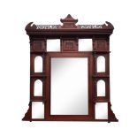 EDWARDIAN CARVED MAHOGANY OVERMANTEL MIRROR