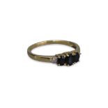 9 CT GOLD THREE STONE SAPHIRE AND DIAMOND RING