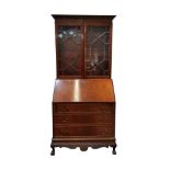 MAHOGANY CHIPPENDALE STYLE BUREAU BOOKCASE