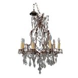 CAST METAL AND CUT GLASS CHANDELIER