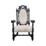 VICTORIAN CARVED OAK ARMCHAIR