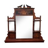 LATE VICTORIAN MAHOGANY AND SATINWOOD OVERMANTEL MIRROR