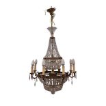 GILT METAL AND CUT GLASS CHANDELIER