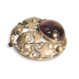 WHITE METAL AND GEMSET BROOCH