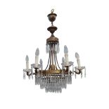 BRASS AND CUT GLASS CHANDELIER