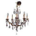 CAST METAL AND CUT GLASS CHANDELIER