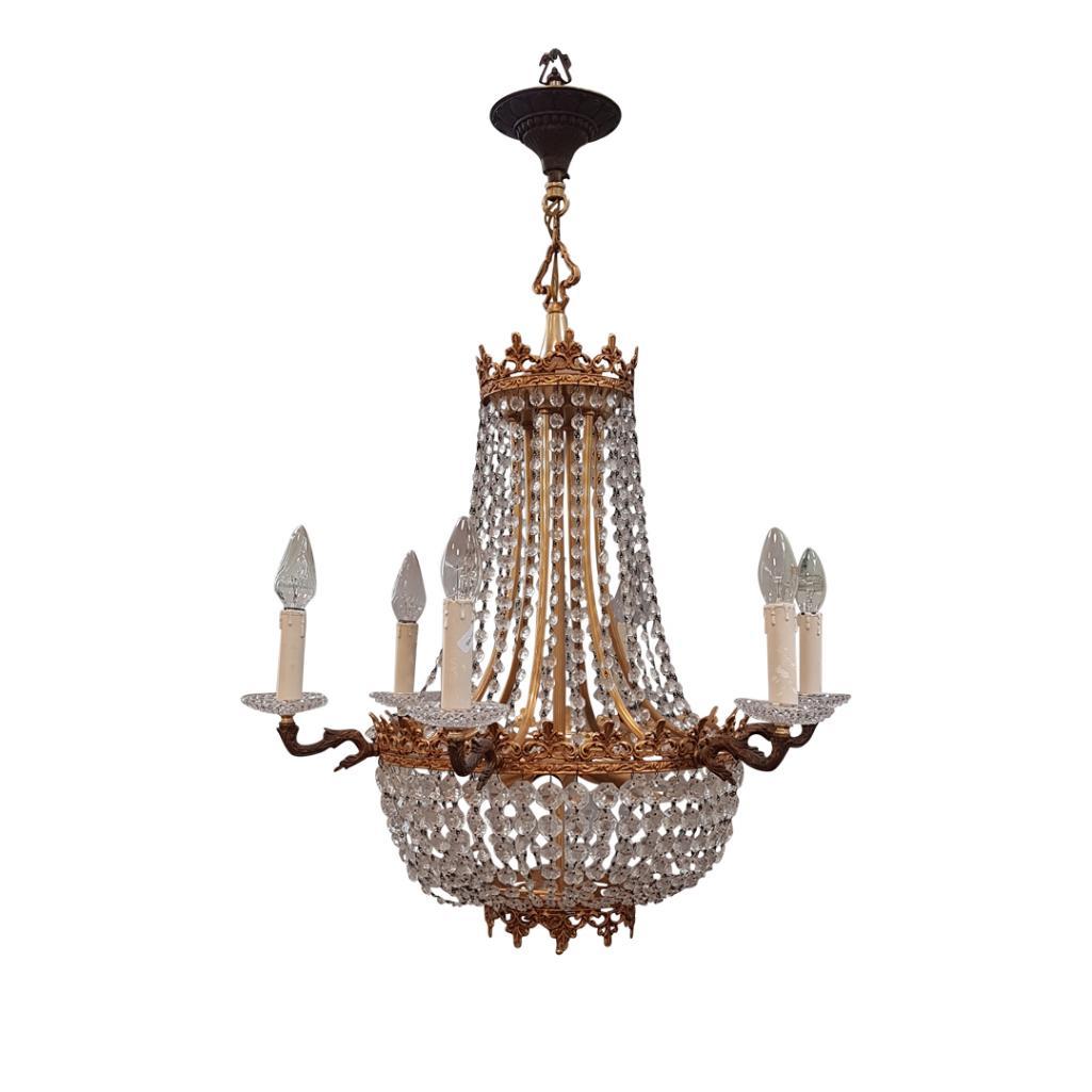 BRASS AND CUT GLASS CHANDELIER