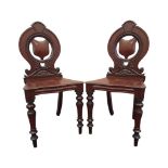 PAIR VICTORIAN MAHOGANY HALL CHAIRS