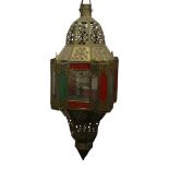 EASTERN STYLE GILT METAL AND COLOURED GLASS LANTERN