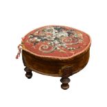 LATE VICTORIAN MAHOGANY FRAMED NEEDLEWORK FOOTSTOOL