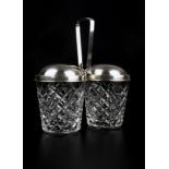 Double Jam / Condiment holder - Signed Cartier New York 1950s Crystal and silver -