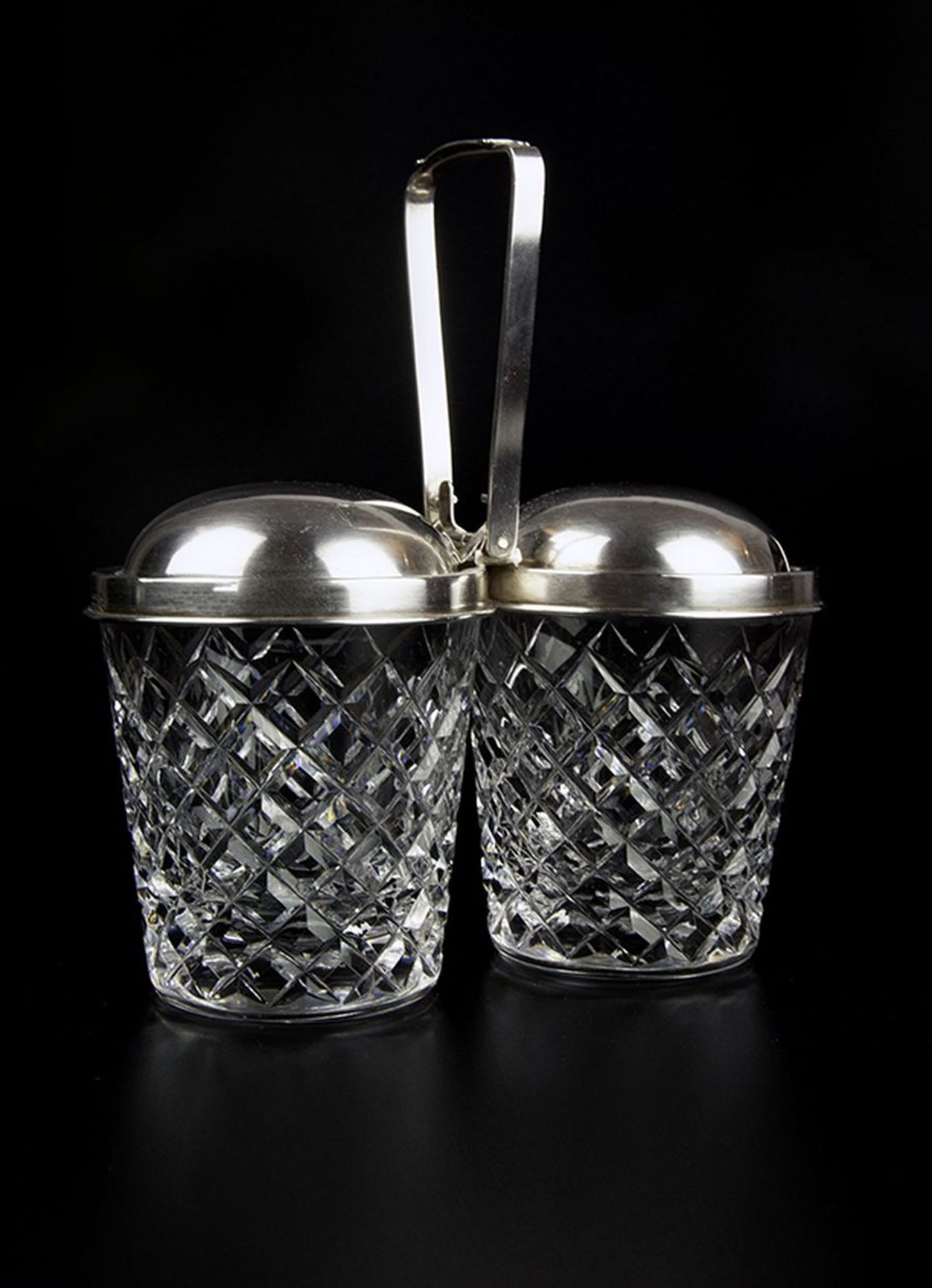 Double Jam / Condiment holder - Signed Cartier New York 1950s Crystal and silver -