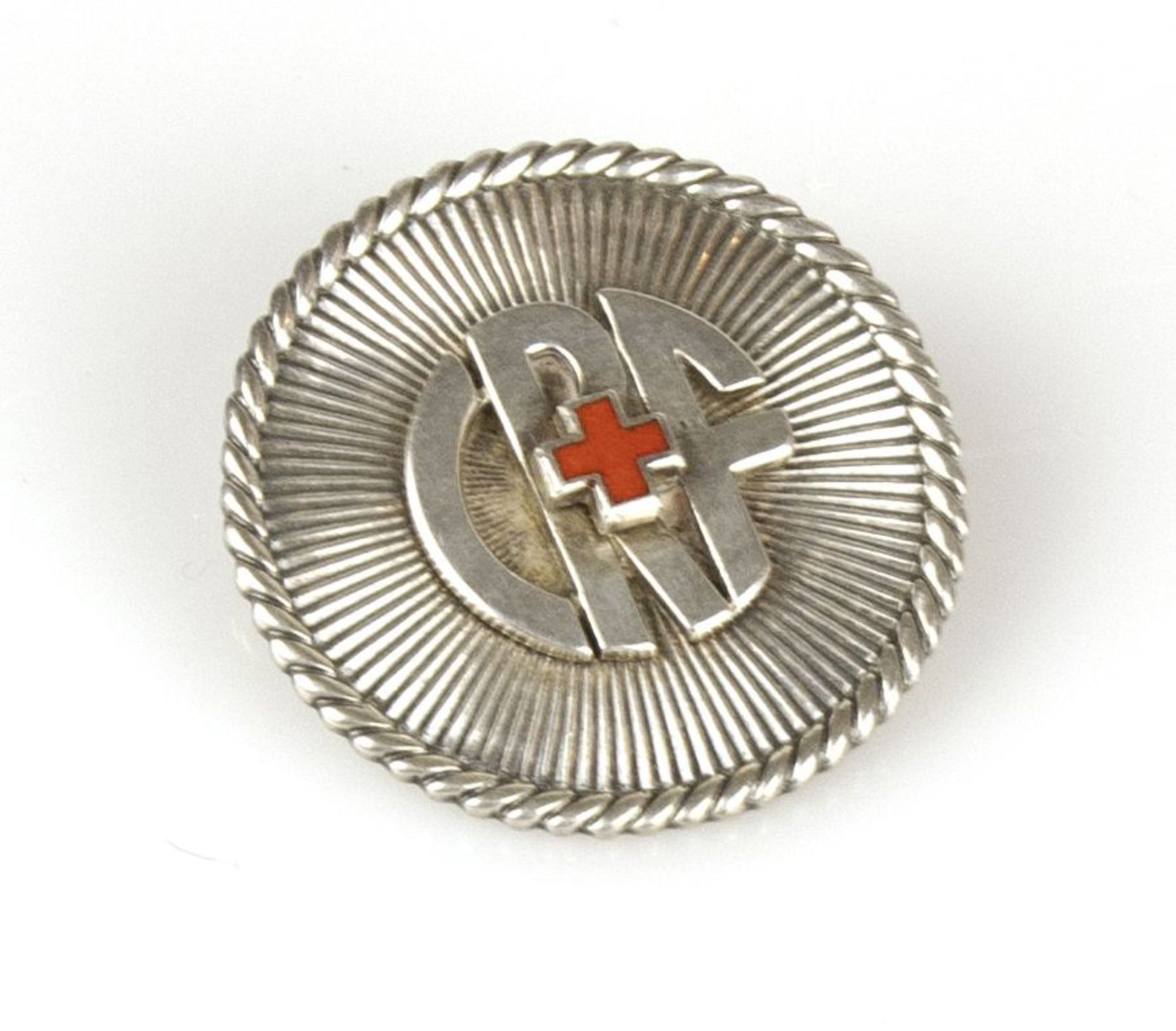 French Red Cross Pin - Signed Van Cleef and Arpels, Stamped déposé Red enamel, [...]