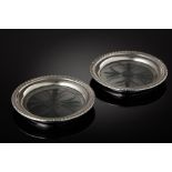 A Pair of Silver and Glass Coasters - Signed Cartier Sterling (NY) D. 11cm, 125gr D. [...]