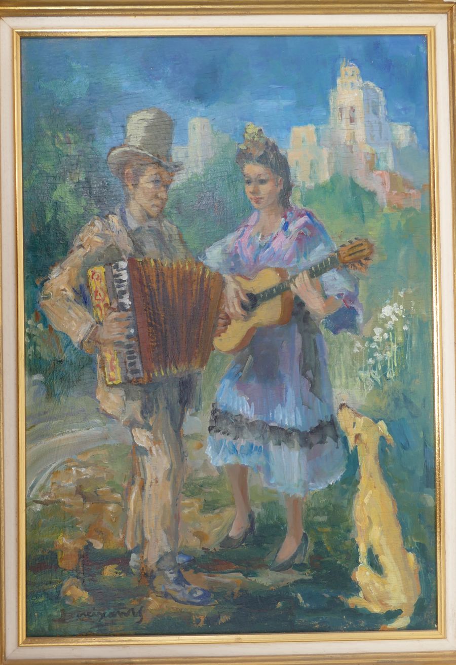 Pedro Creixamas Pico (1893-1965) - Couple of Musicians Signed (lower left) Oil on [...]