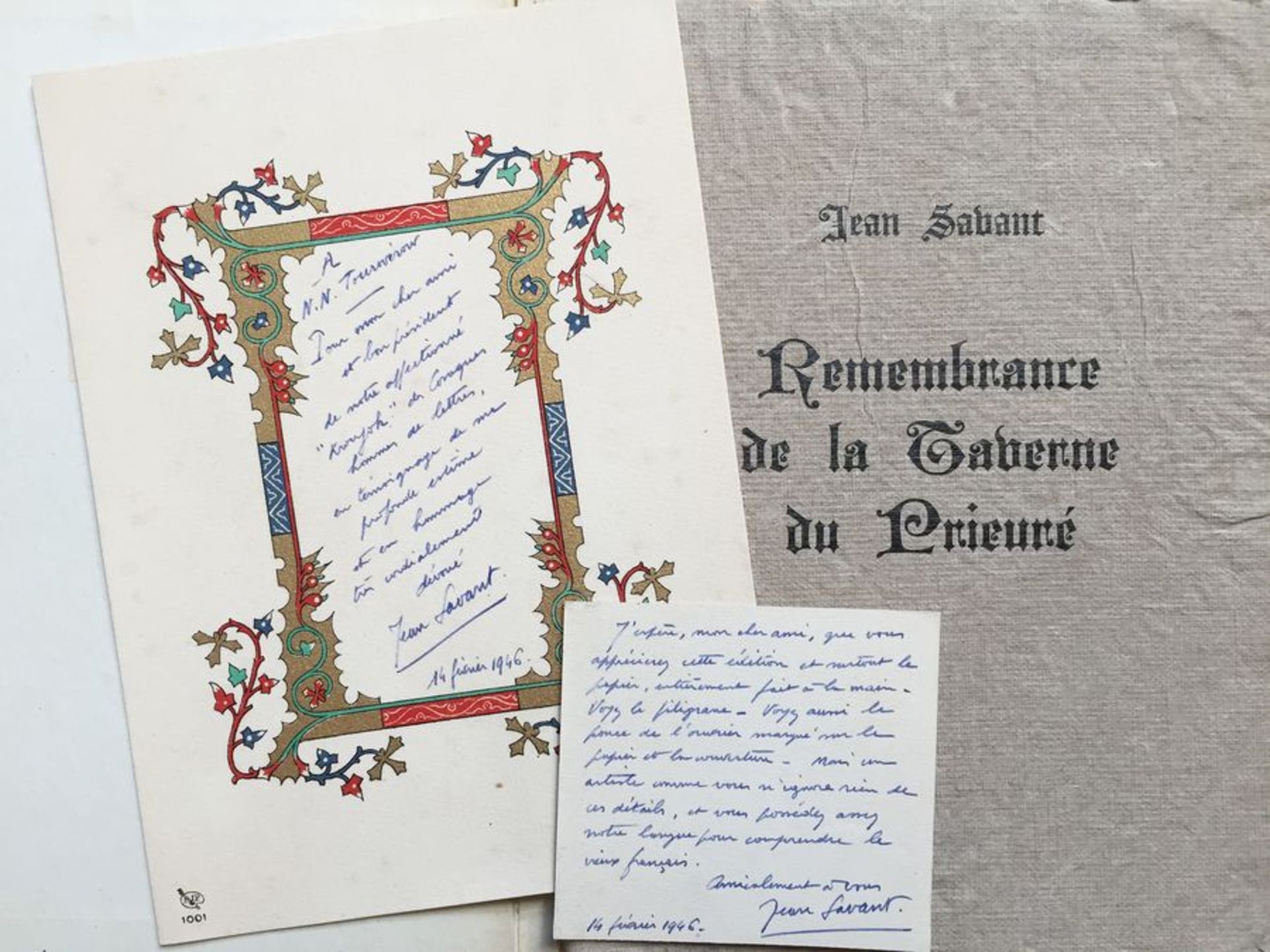 Jean Savant - Autograph. Remembrance de la Taverne du Prieuré «Memories of the [...]