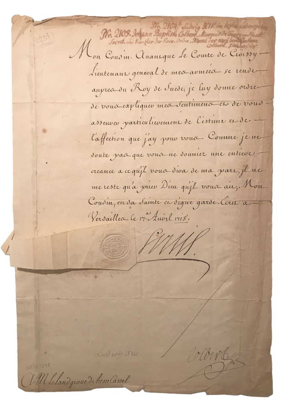 LOUIS XIV (1638-1715). Roi de France. - Lettre signée (secrétaire) au Landgrave [...]