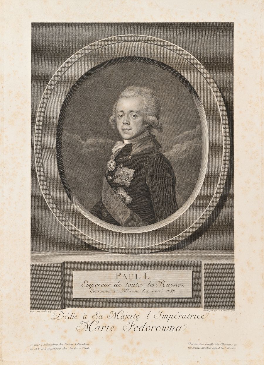 KLAUBER IOHANN-SEBASTIAN after Voille. Portrait de l’empereur Paul Ier. 1797. [...]