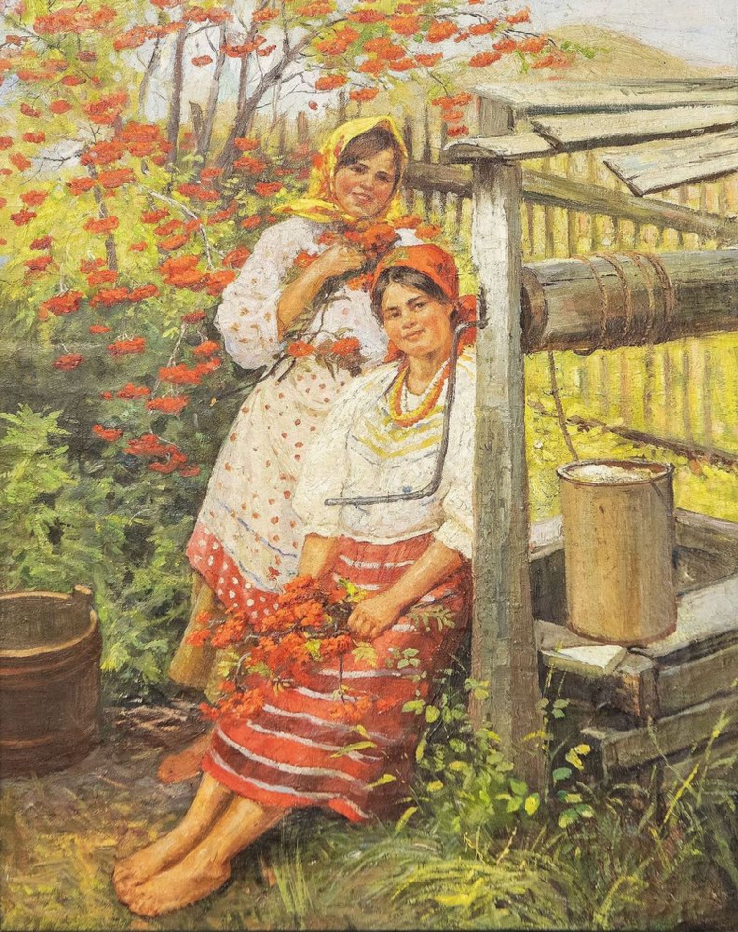 School of Fedot Sychkov (1870-1958) - Peasant girls, circa 1930s Oil on canvas 78 x [...]