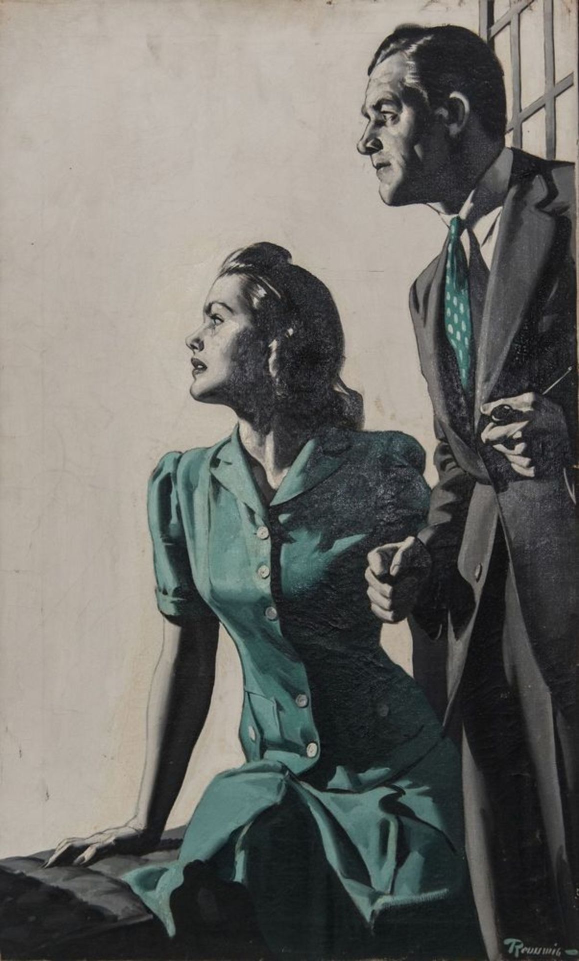 William ReussWig (1902-1978) - Couple looking apprehensively towards left, 1930 Oil [...]