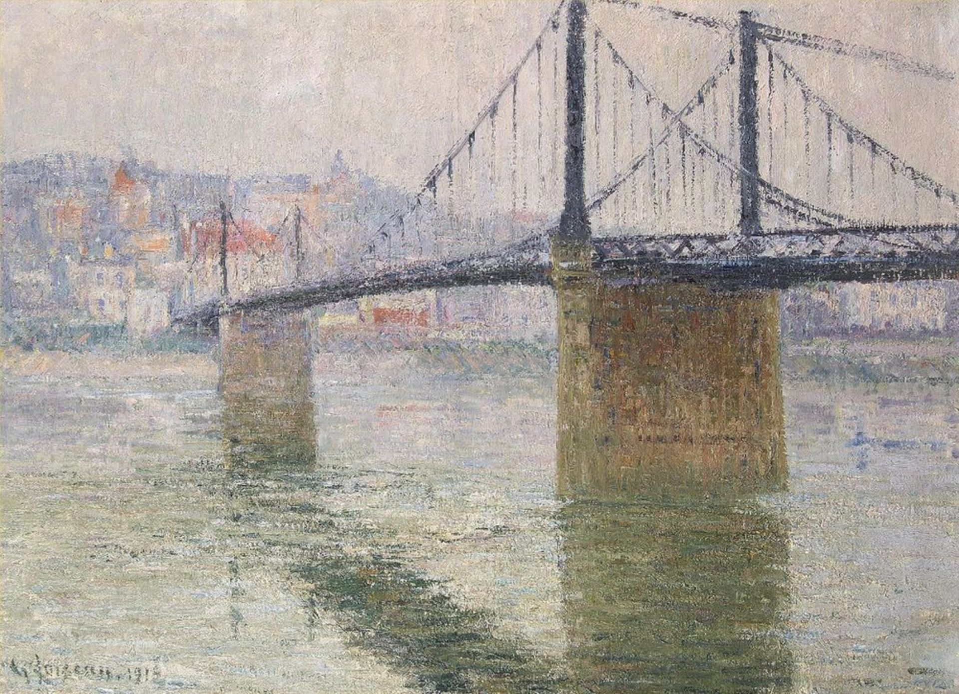 Gustave LOISEAU (1865-1935) - Le Pont suspendu de Triel sur Seine Signed [...]