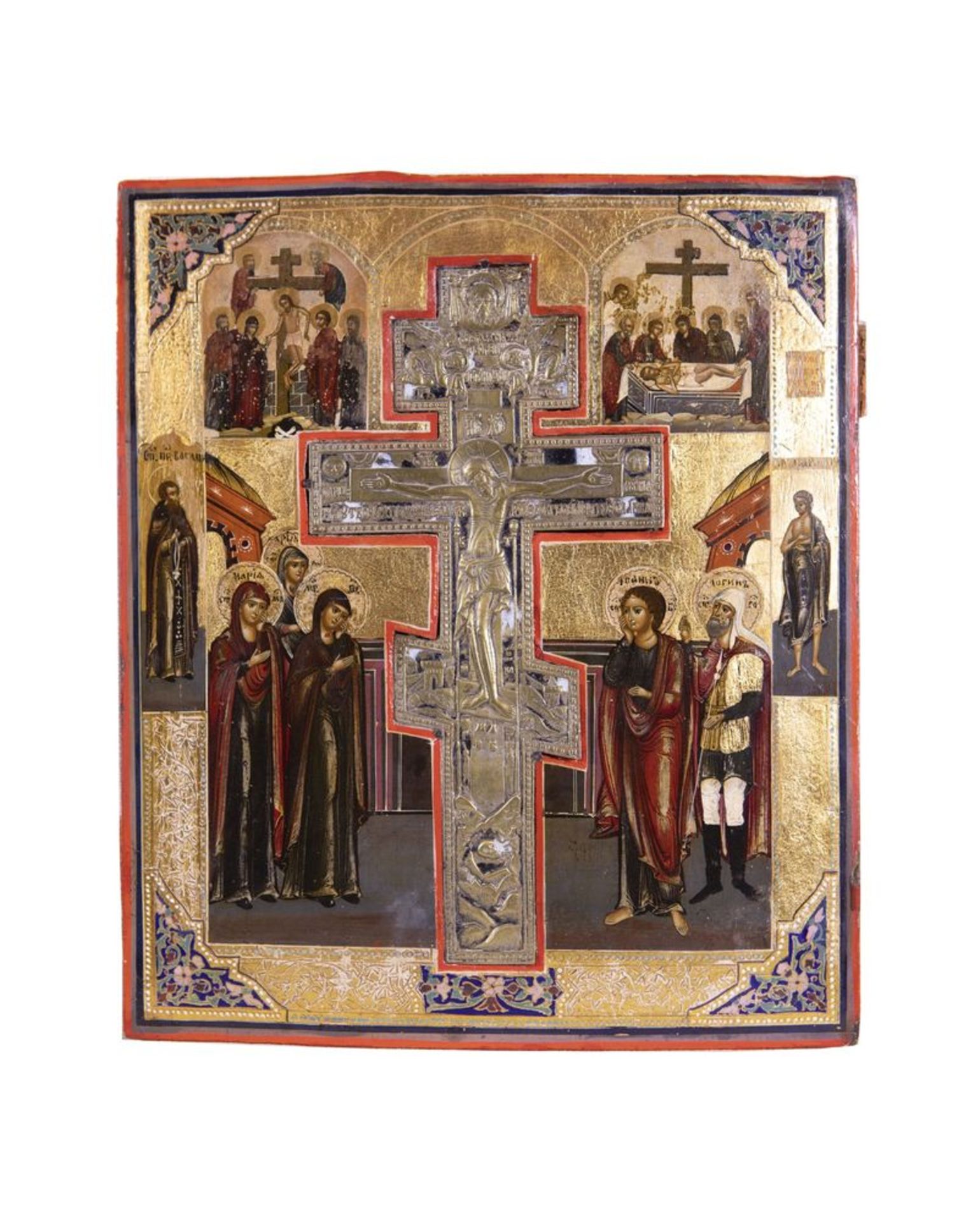 Crucifiction Stauroteca - Tempera on wood, gilded bronze cross inlaid in the icon. [...]