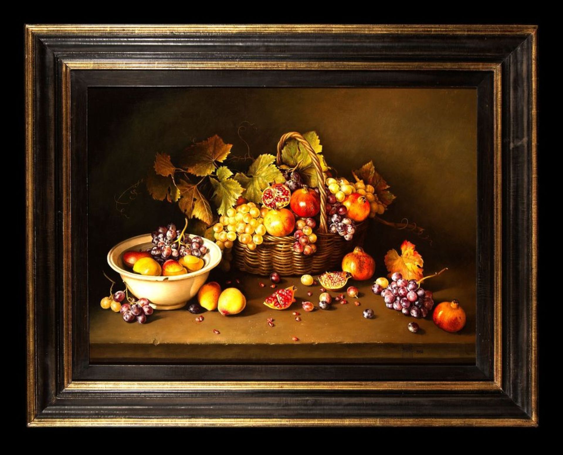 JOSÉ ESCOFET (b. 1930) - Still Life with Basket and Pomegranates Signed Oil on [...] - Bild 2 aus 2