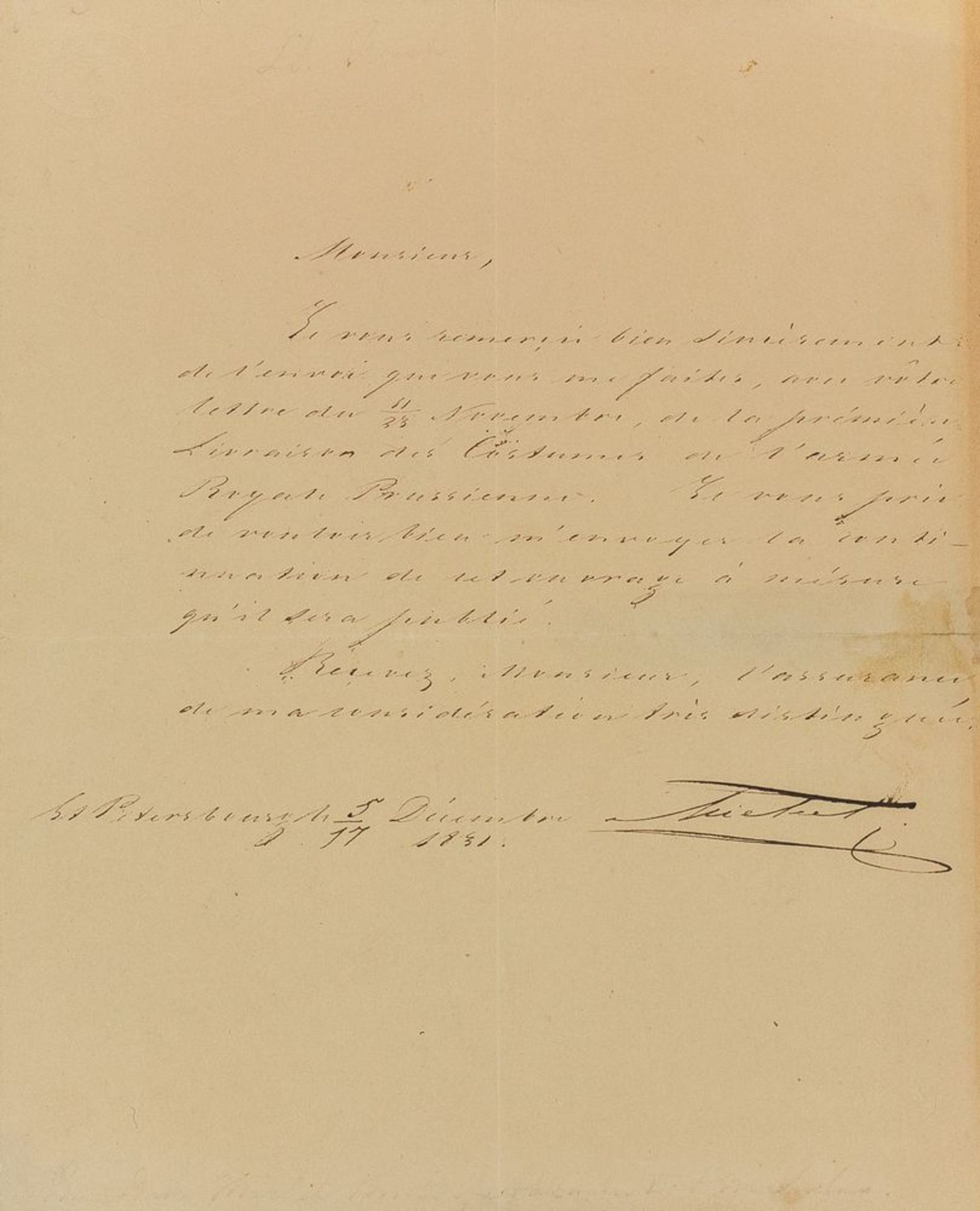 MICHAEL PAVLOVITCH, Grand Duke of Russia. 1798-1849. Letter to the editor Christian [...]