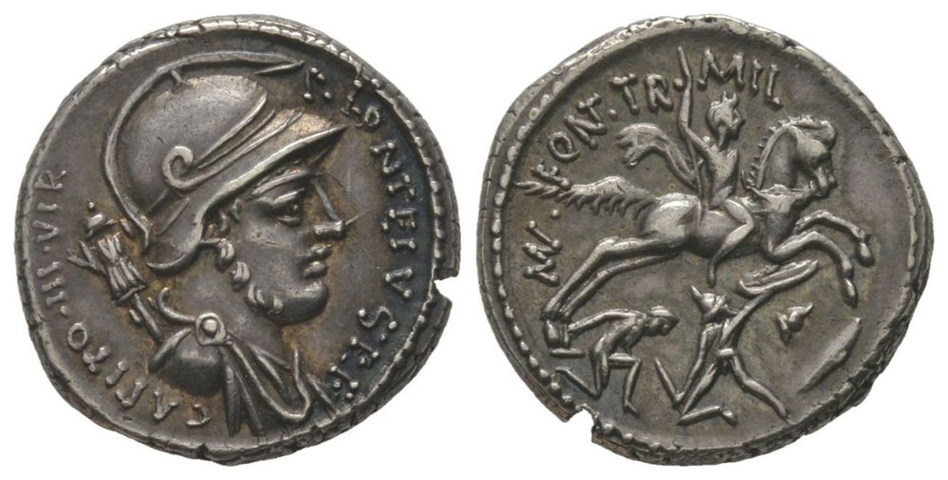 ROMAN COINS - P. Fonteius Capito, Denarius, Rome, 55 BC, AG 3,93 g. Ref : Cr. 429/1. [...]