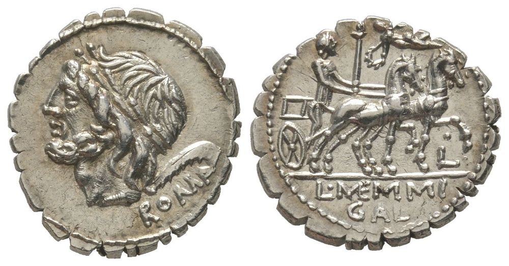 ROMAN COINS - L. Memmius Galeria, Denarius serratus, Rome, 106 BC, AG 3,95 g. Ref : [...]