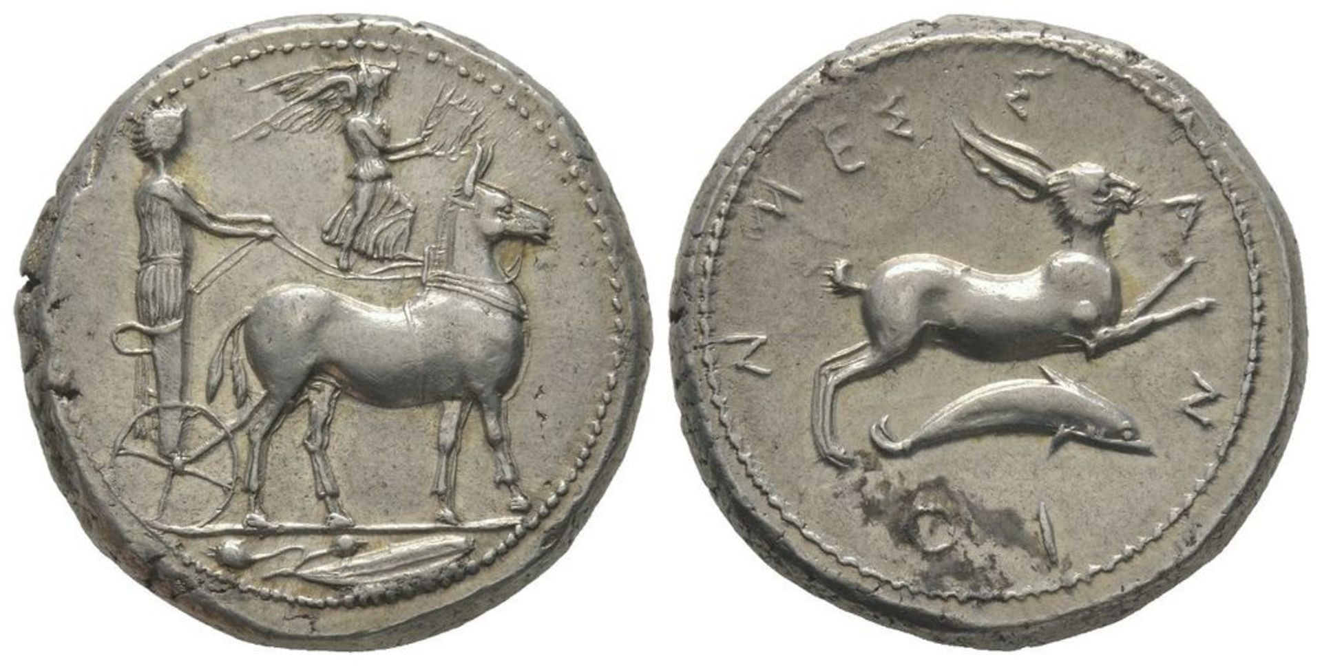 GREEK COINS - Sicily Tetradrachm, Messina, 410-405 BC, AG 17,29g. Ref : Cattabiano [...]