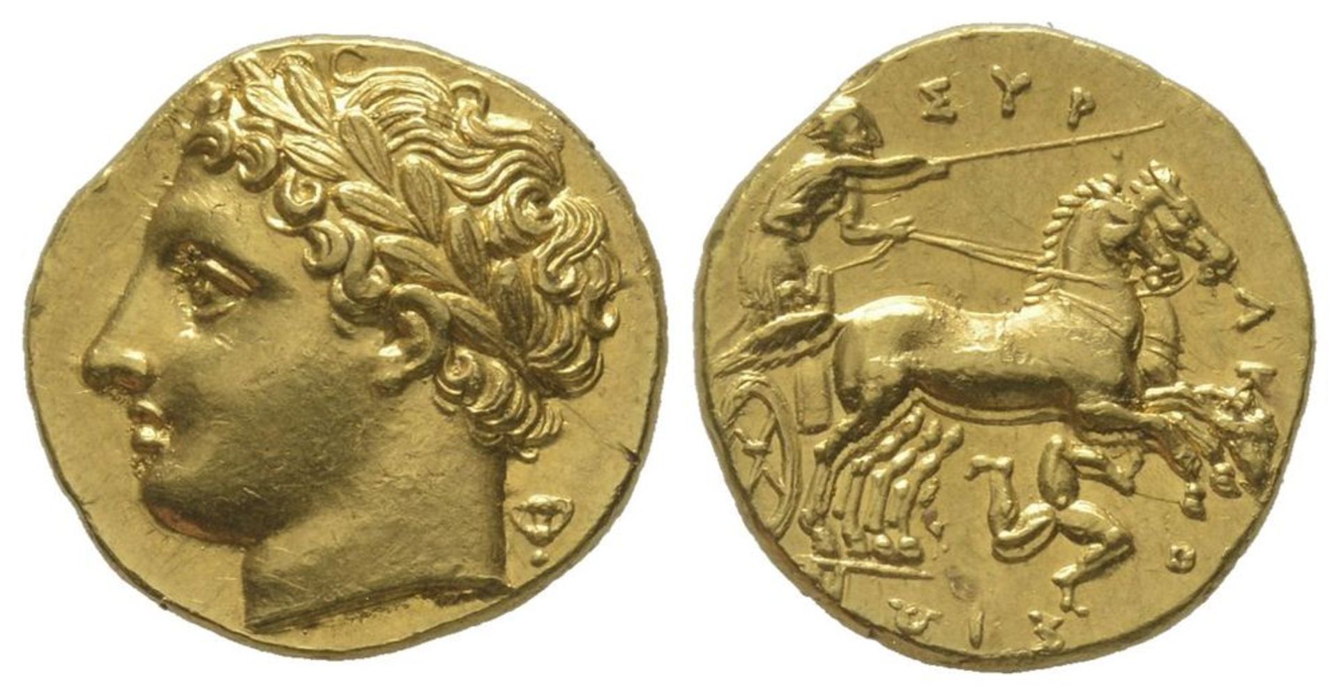 GREEK COINS - Gold decadrachm, Syracuse, 317-289 BC, AU 4,30 g. Ref : BMC [...]