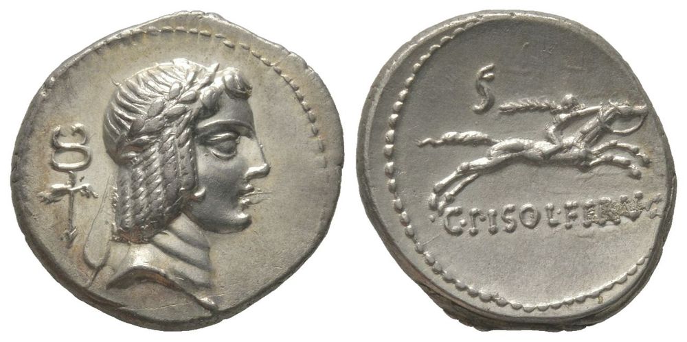 ROMAN COINS - C. Calpurnius L. f. Frugi, Denarius, Rome, 67 BC, AG 3,61 g. Ref : Cr. [...]