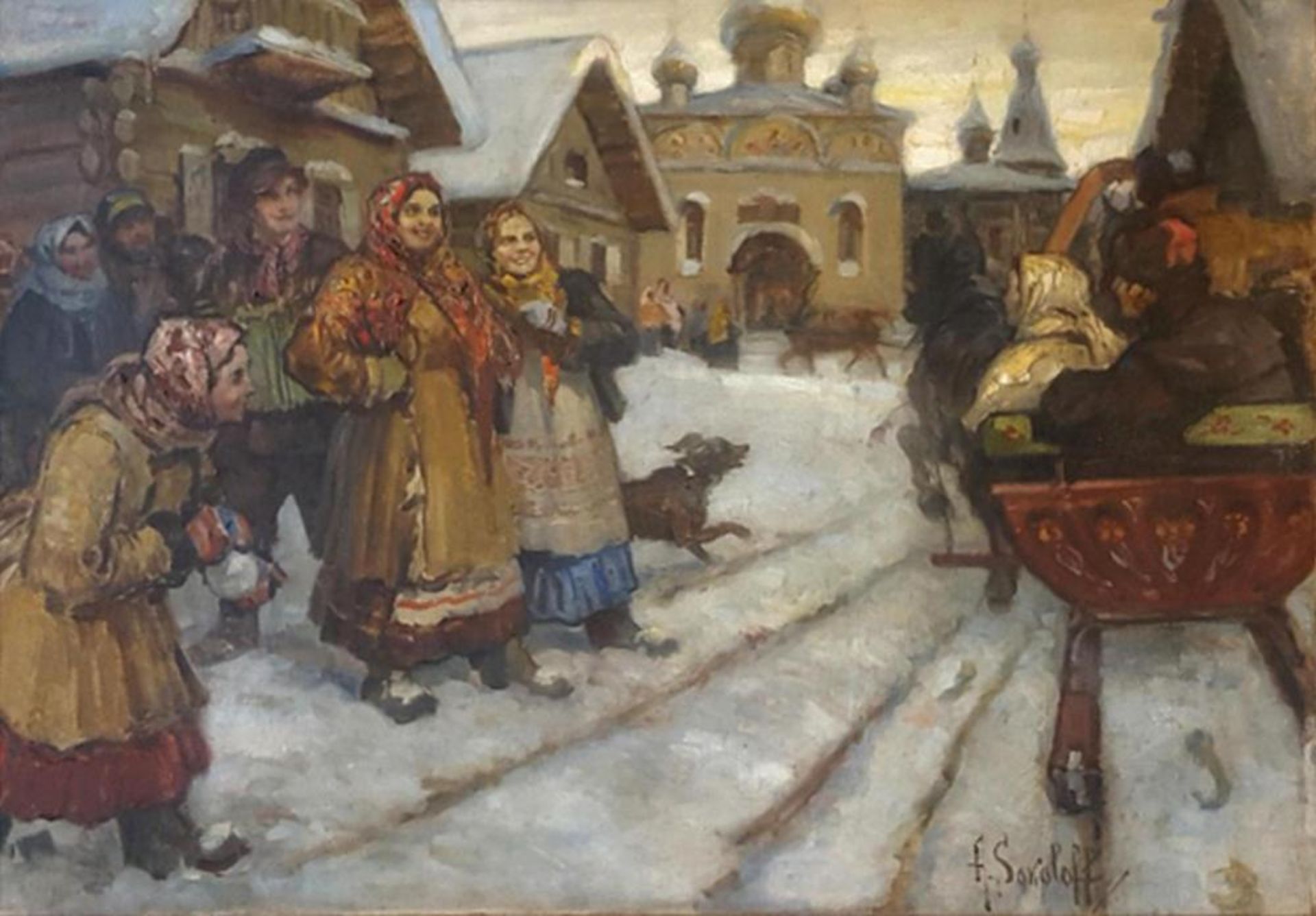 ANATOLY SOKOLOFF (1891 - 1971) - Village Marriage Signed (lower right) 0il on [...] - Bild 4 aus 8