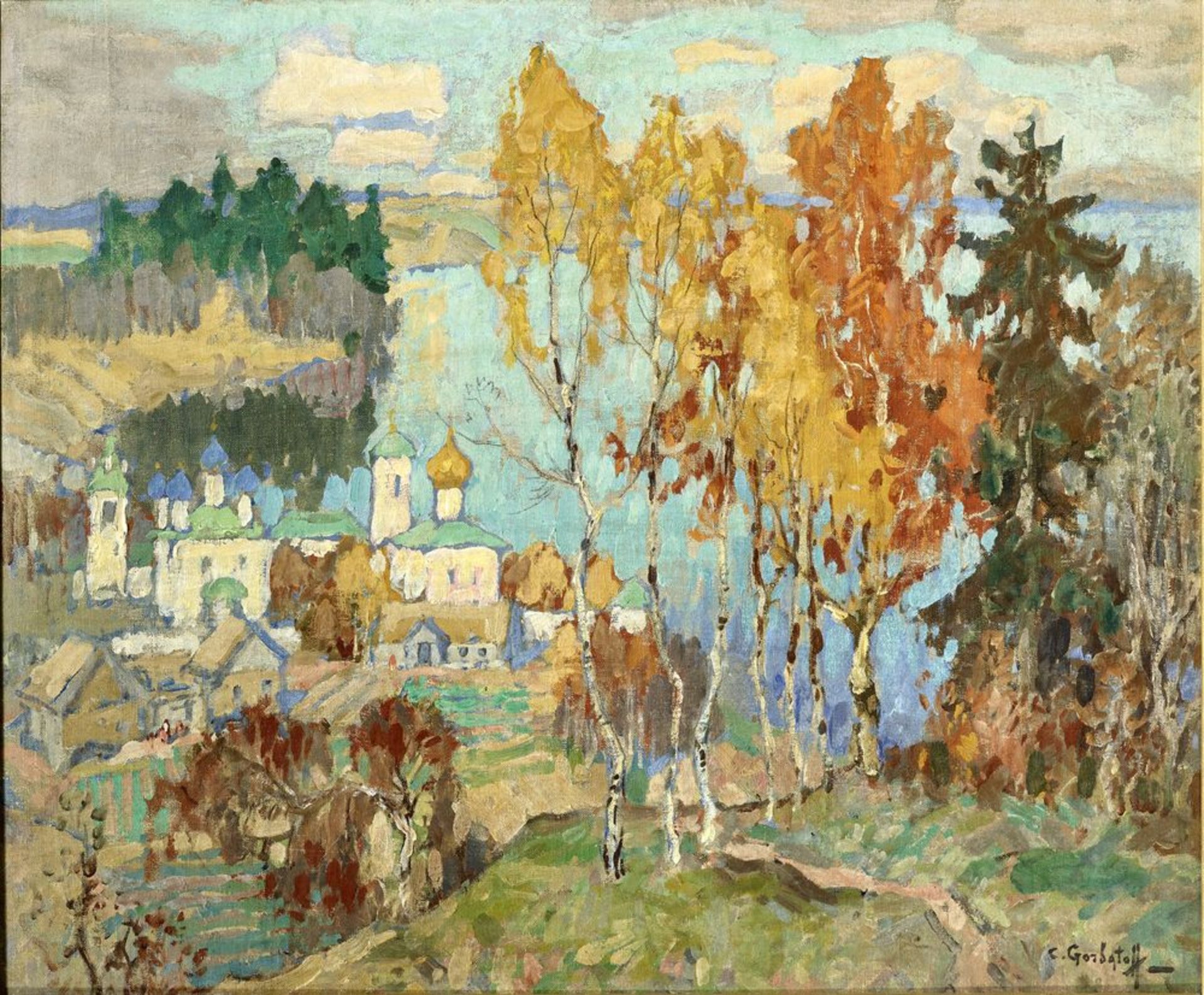 KONSTANTIN IVANOVICH GORBATOV (1876 - 1945) - Autumn View on Church Signed ‘C. [...]