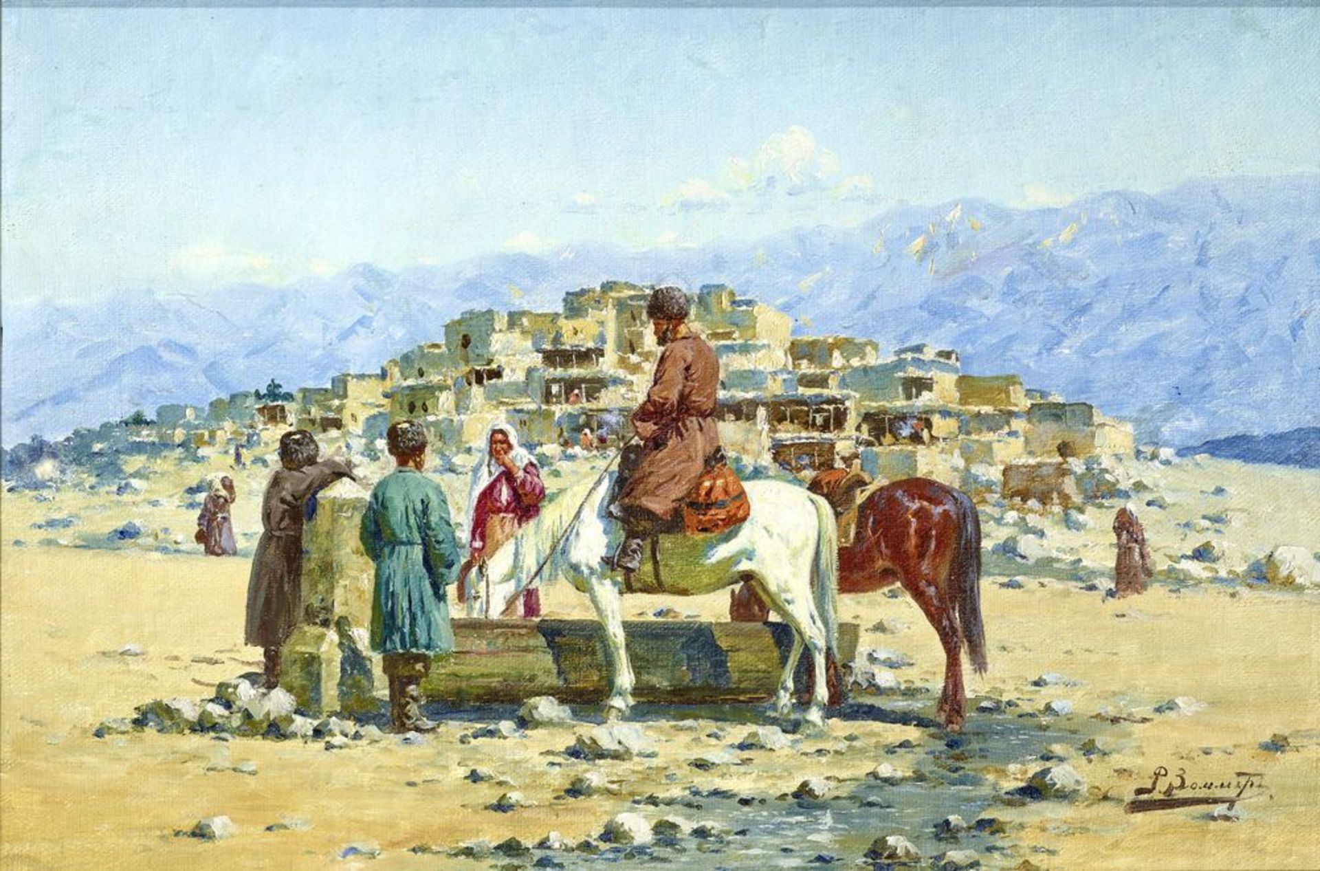 RICHARD KARL ZOMMER (1866—1939) - Caucasus. Highlanders at the well Oil on [...]