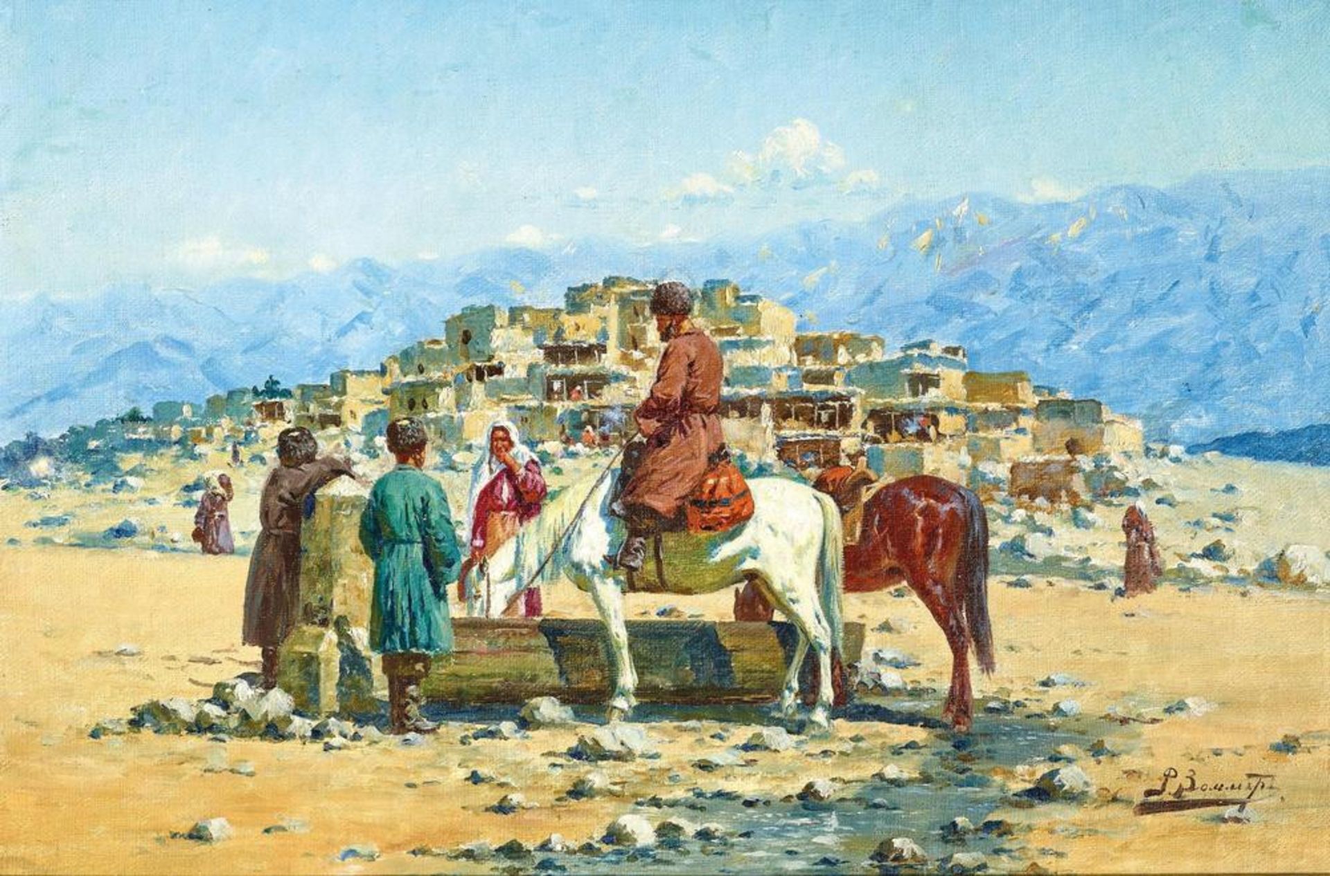 RICHARD KARL ZOMMER (1866—1939) - Caucasus. Highlanders at the well Oil on [...] - Bild 2 aus 4