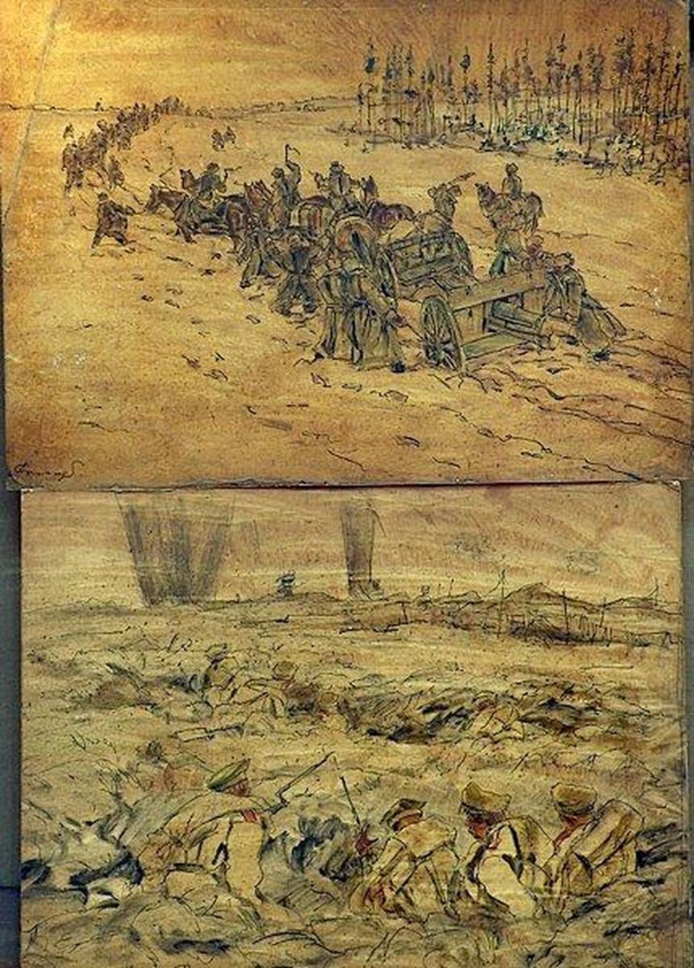 LEONID ROMANOVITCH SOLOGOUB (1884-1956) - In the trenches. The convoy. (Two [...]