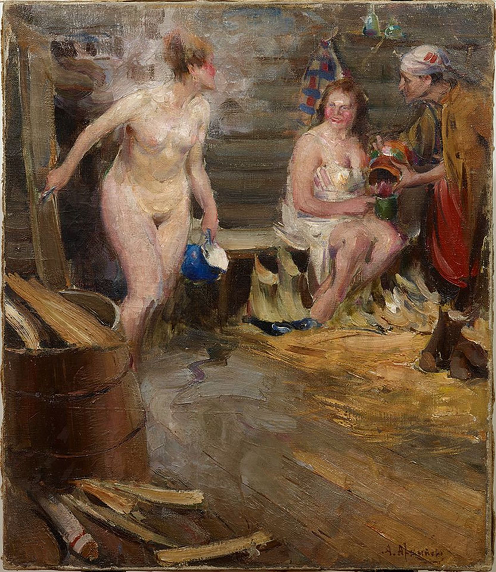 ABRAM EFIMOVICH ARKHIPOV (1862-1930), attributed to - Country sauna Canvas, oil 60 x [...]