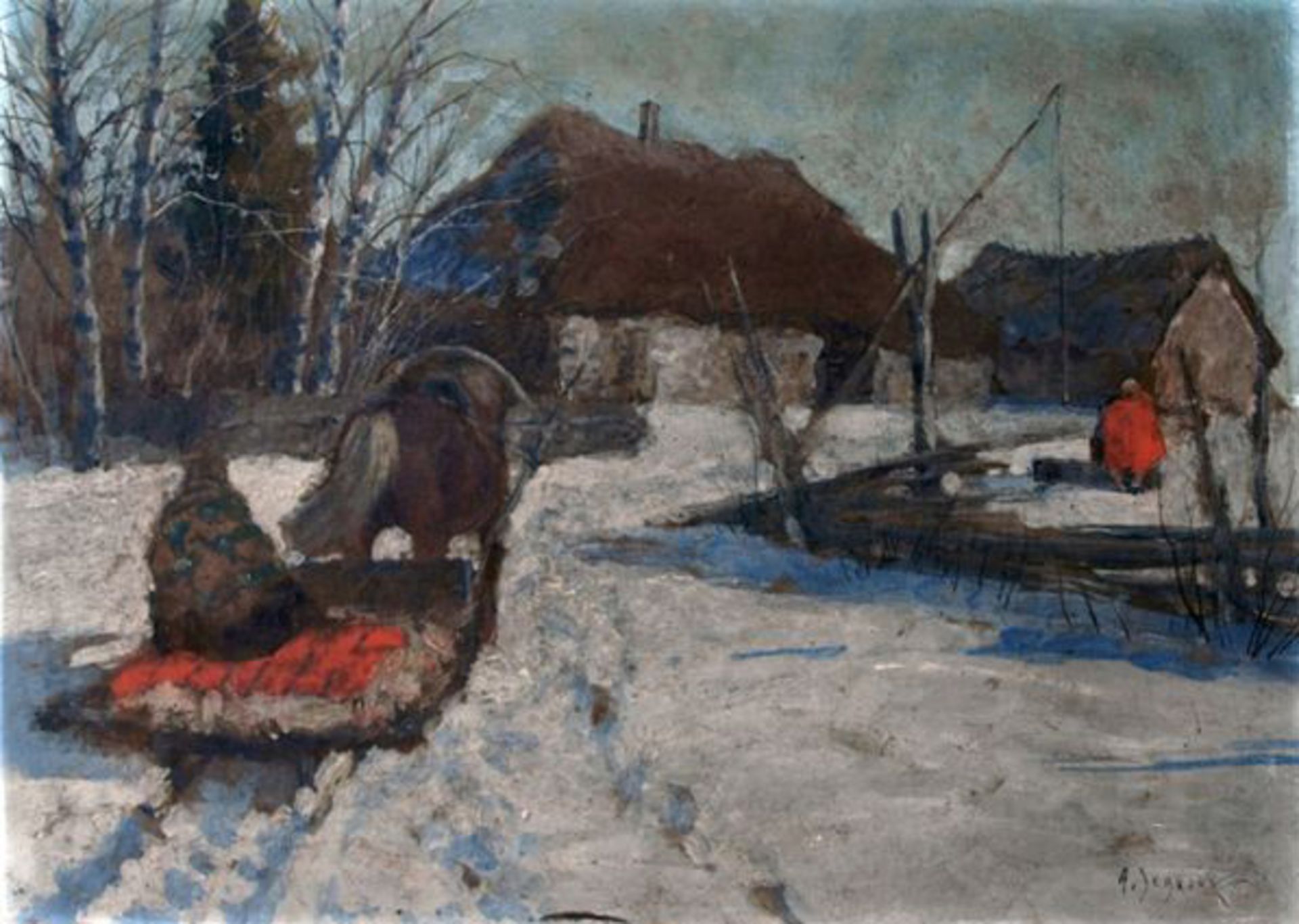 ANDREI EGOROV (1878-1954) - Winter landscape Signed (lower right) Oil on cardboard 35 [...]