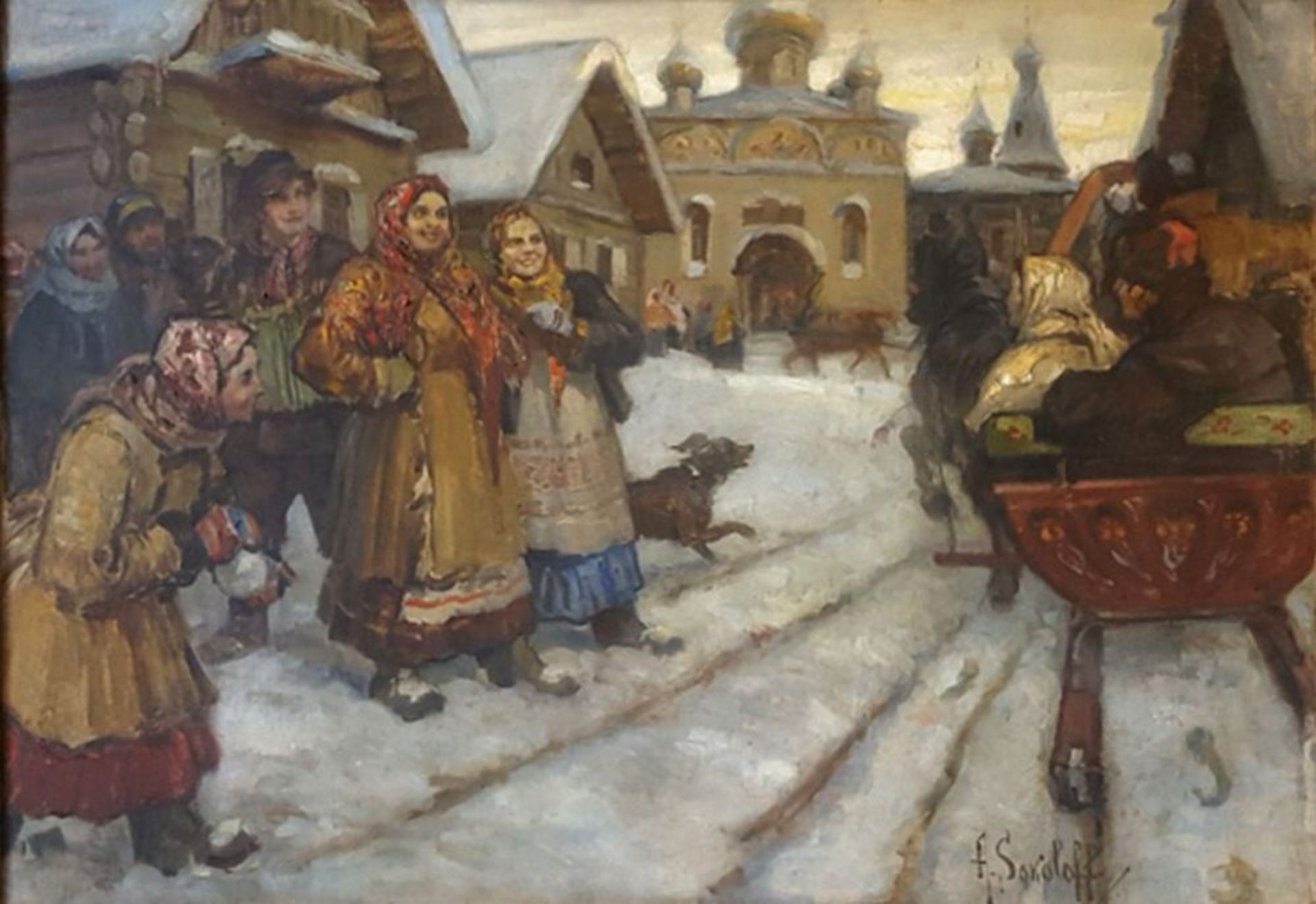 ANATOLY SOKOLOFF (1891 - 1971) - Village Marriage Signed (lower right) 0il on [...] - Bild 2 aus 8