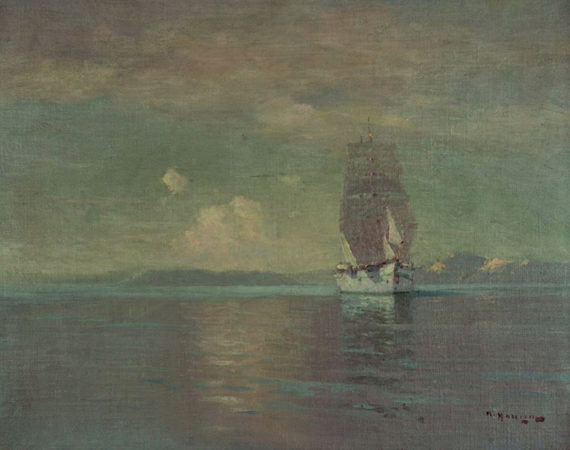 ALEXEI HANZEN (1876 - 1937) - Sailing ship Signed (lower right) Oil on canvas laid on [...]