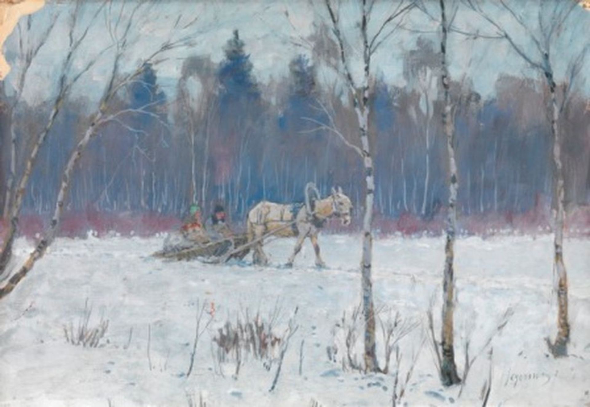 ANDREI AFANASYEVICH EGOROV (1878-1954) - Russian Winter Signed (lower right) Gouache [...]